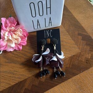 INC International Concepts Black and White Chandelier Earrings NWT